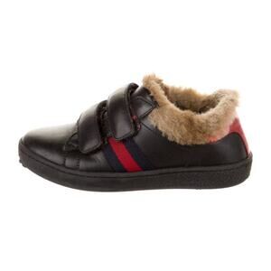 Authentic GUCCI Kids Toddler Black Fur Trim Sneakers Size 9